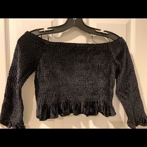 Velvet smocking off the shoulder top.
